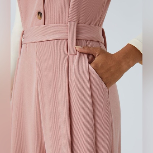 HALARA‎ Ribbed Asymmetric Neck Sleeveless Button Belted Wide Leg Casual Jumpsuit - Picture 11 of 13